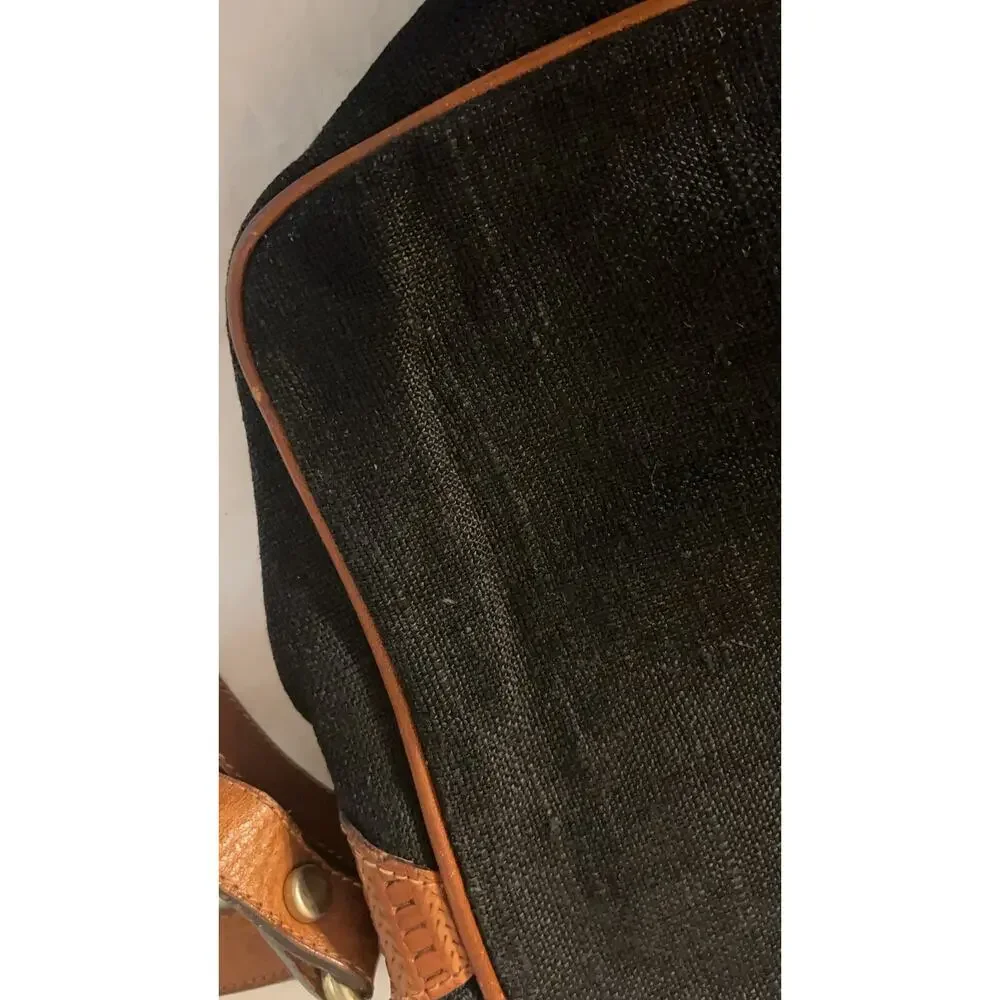 Vintage Tribout Crossbody Bag -Leather and canvas/Jeans Black and Brown